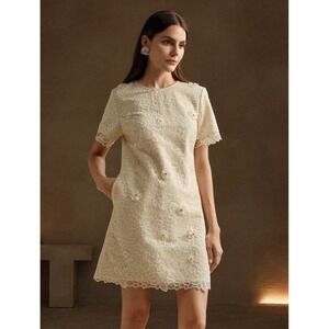 Anewsta Women Mini Dress Large Apricot Flower‎ Studded Lace Elegant Wedding Date